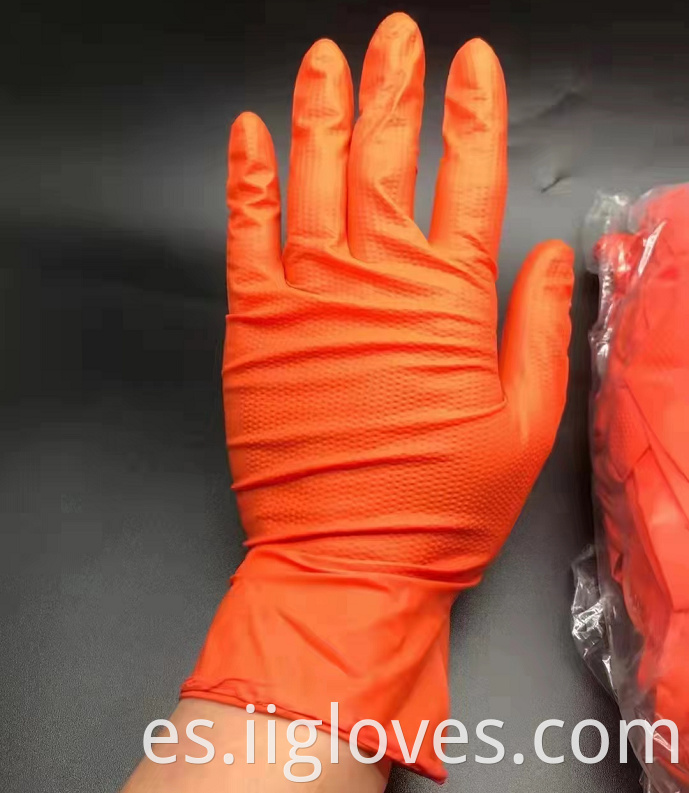 Aceite duradero grueso de alta calidad impermeable 6mil Black Orange Barbecue Guantes de nitrilo puro con marcado de diamantes